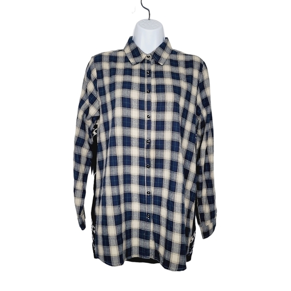 Paparazzi Heavy Embordered Back Plaid Button Up - Picture 2 of 6